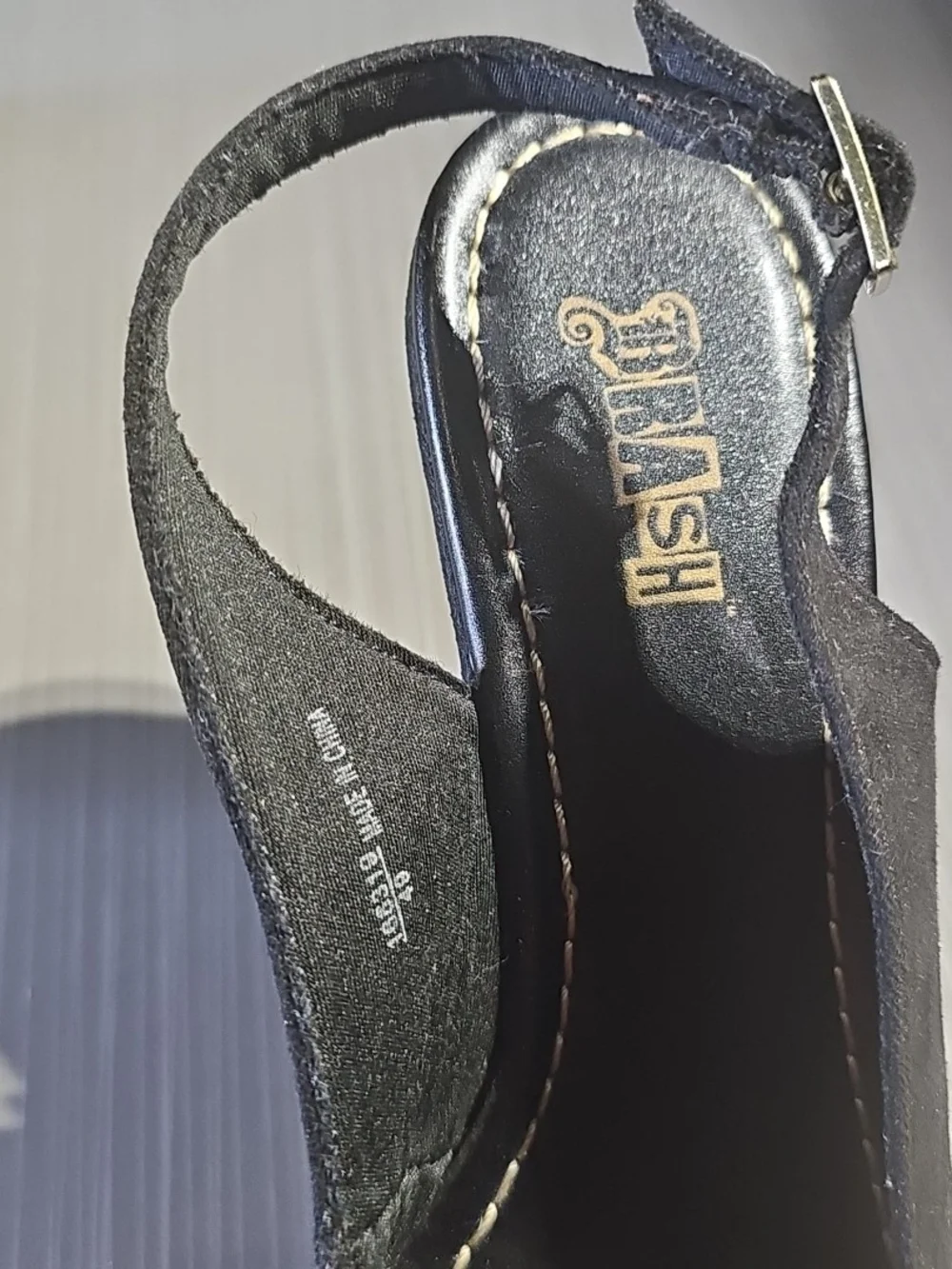 BRASH Black Suede Peep Toe Sling Back‎ Wedge Shoes Women's 5 Excellent PreOwned